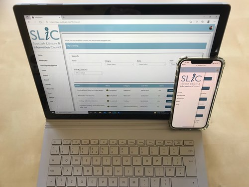 SLIC Learning Platform shown on a laptop and mobile